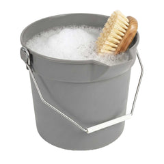 Clean Tek Professional 10 Qt Round Gray Plastic Bucket - with Iron Handle and Pour Spout - 8 3/4
