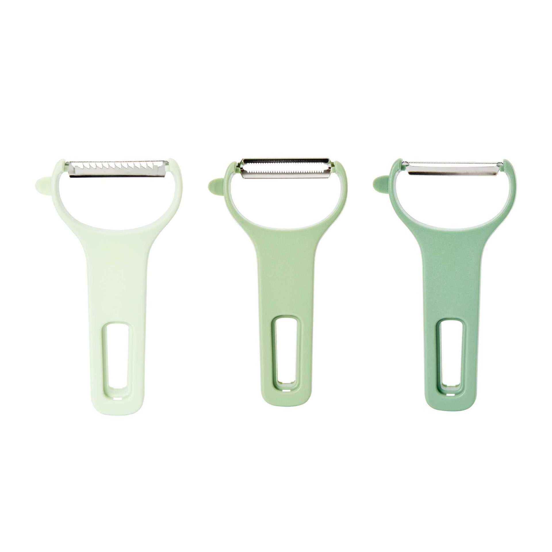 Comfy Grip 3-Piece Assorted Plastic Y Vegetable Peeler Set - Straight,Serrated,Julienne Stainless Steel Blade - 5" × 2 3/4" - 1 count box