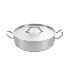 German Standard 12 qt Stainless Steel Brazier - with Aluminum-Clad Bottom and Cover - 14 1/4