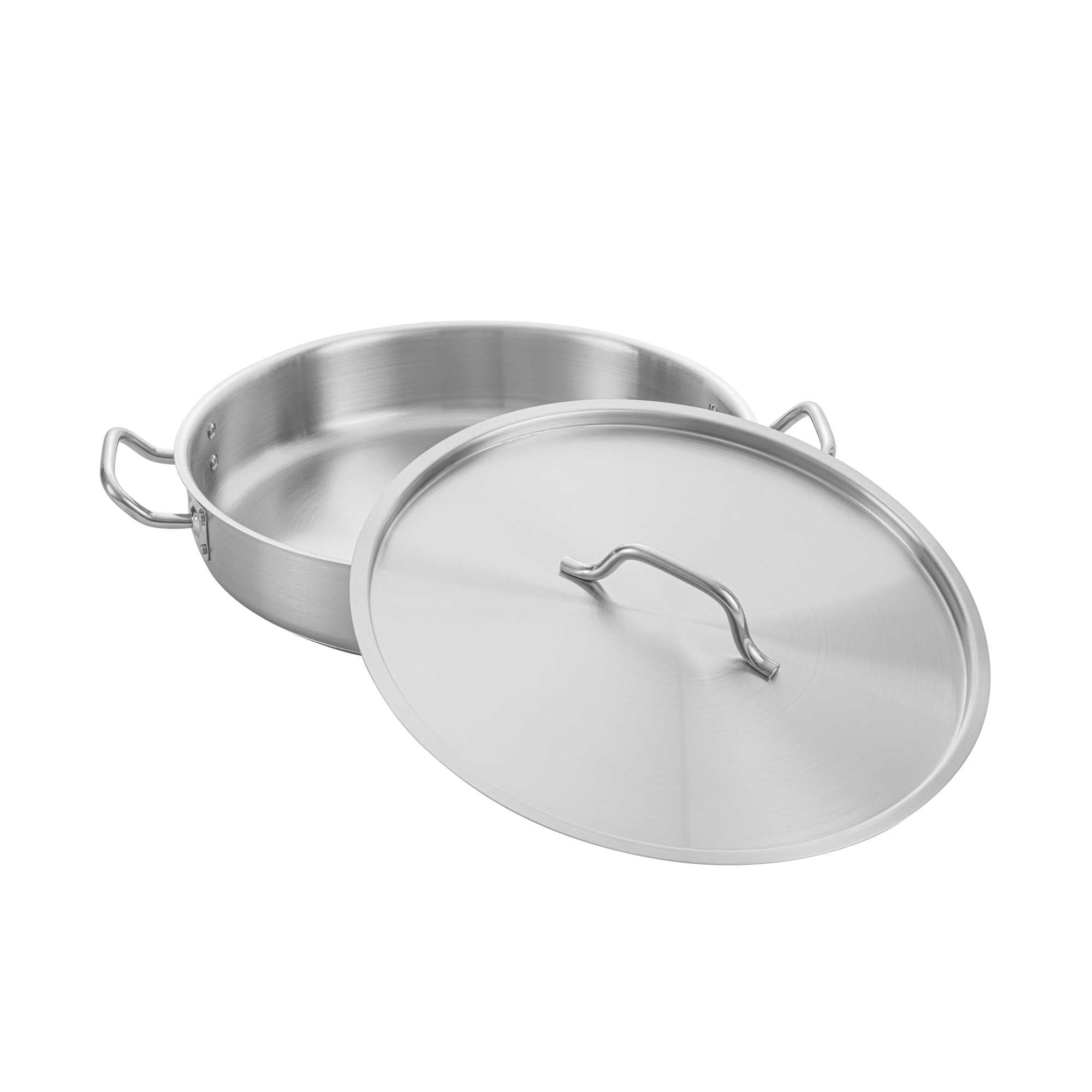 German Standard 10 qt Stainless Steel Brazier - with Aluminum-Clad Bottom and Cover - 15 3/4" x 15 3/4" x 3 1/4" - 1 count box