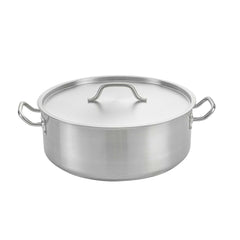German Standard 20 qt Stainless Steel Brazier - with Aluminum-Clad Bottom and Cover - 15 3/4