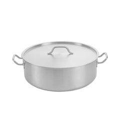 German Standard 25 qt Stainless Steel Brazier - with Aluminum-Clad Bottom and Cover - 17 3/4