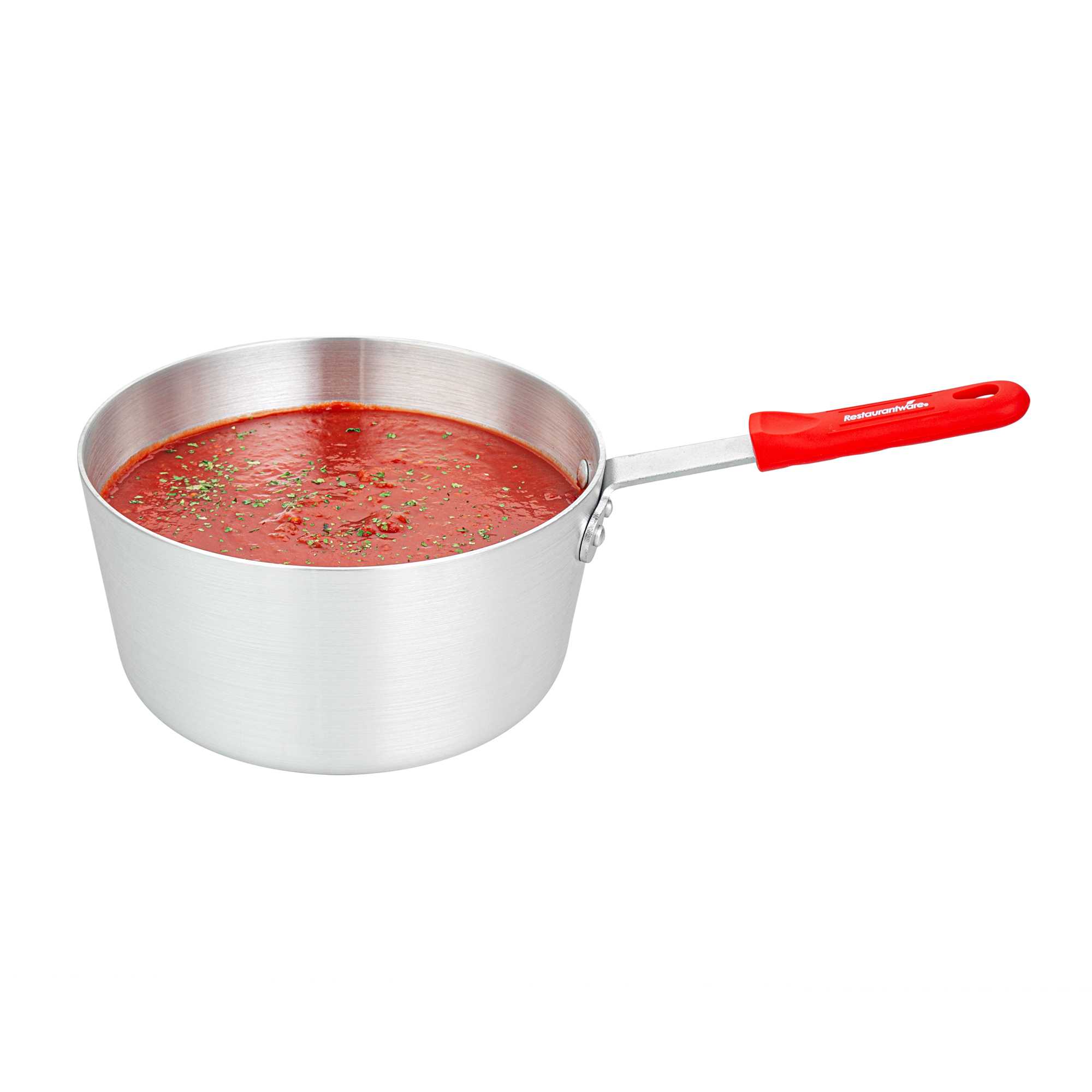 Met Lux 3.75 qt Tapered Aluminum Sauce Pan - with Red Silicone Handle Sleeve - 15 3/4" x 8 3/4" x 6" - 1 count box