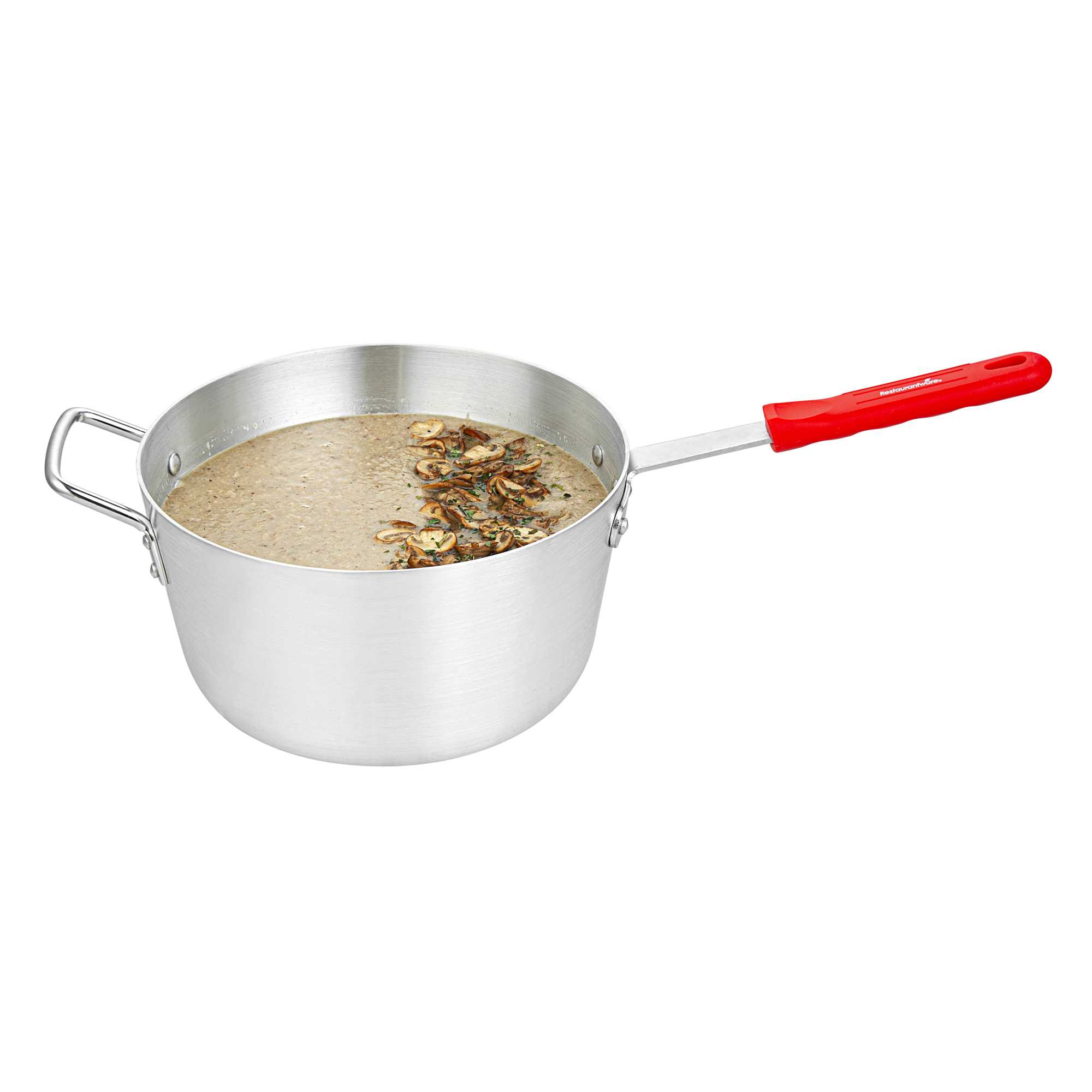 Met Lux 7 qt Tapered Aluminum Sauce Pan - with Red Silicone Handle Sleeve - 22 1/4" x 11" x 7 3/4" - 1 count box