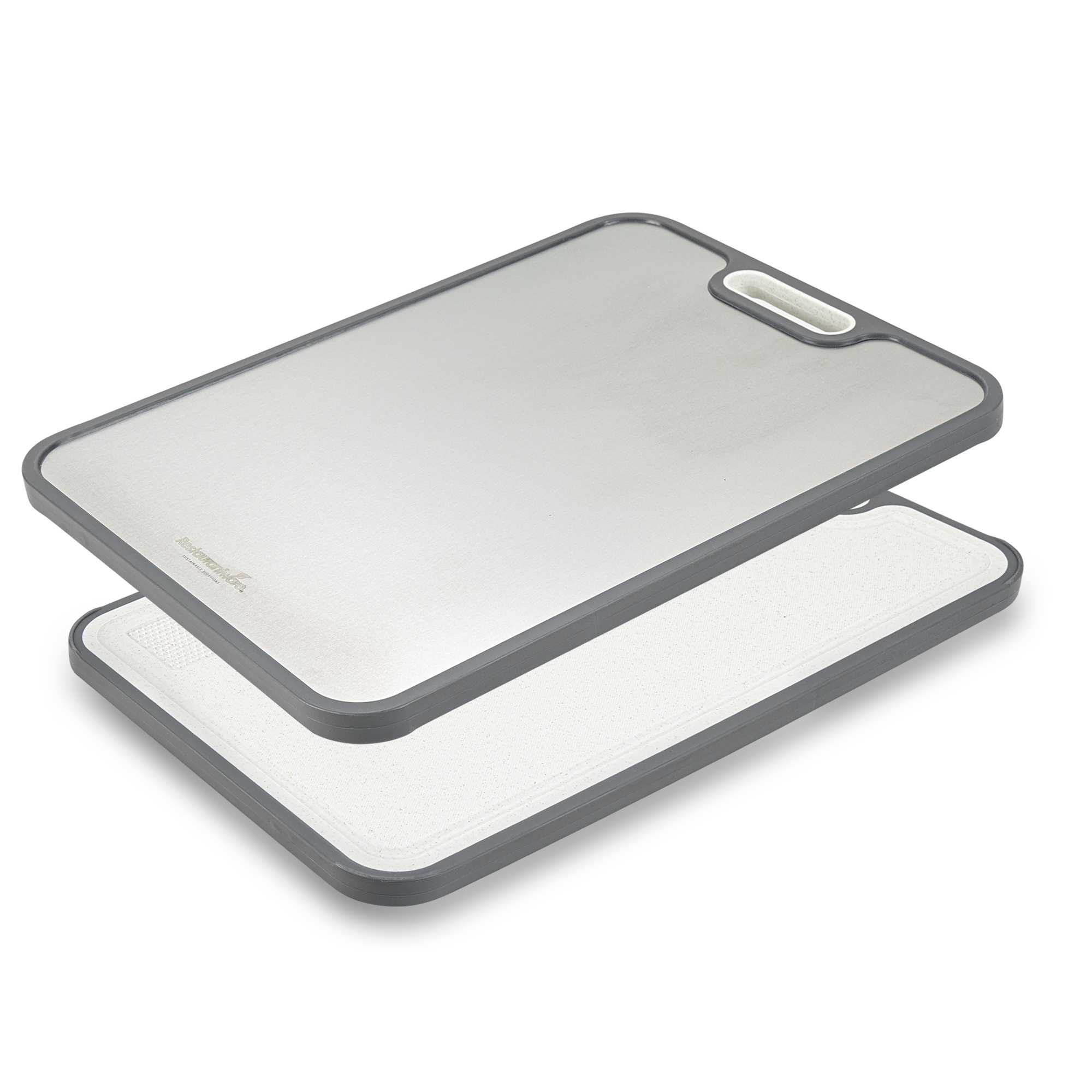 Met Lux Titanium / Wheat Straw PP Cutting Board - Dual-Sided, with Grater Slot and Anti-Slip Edges - 15 1/4" x 10 1/2" - 1 count box