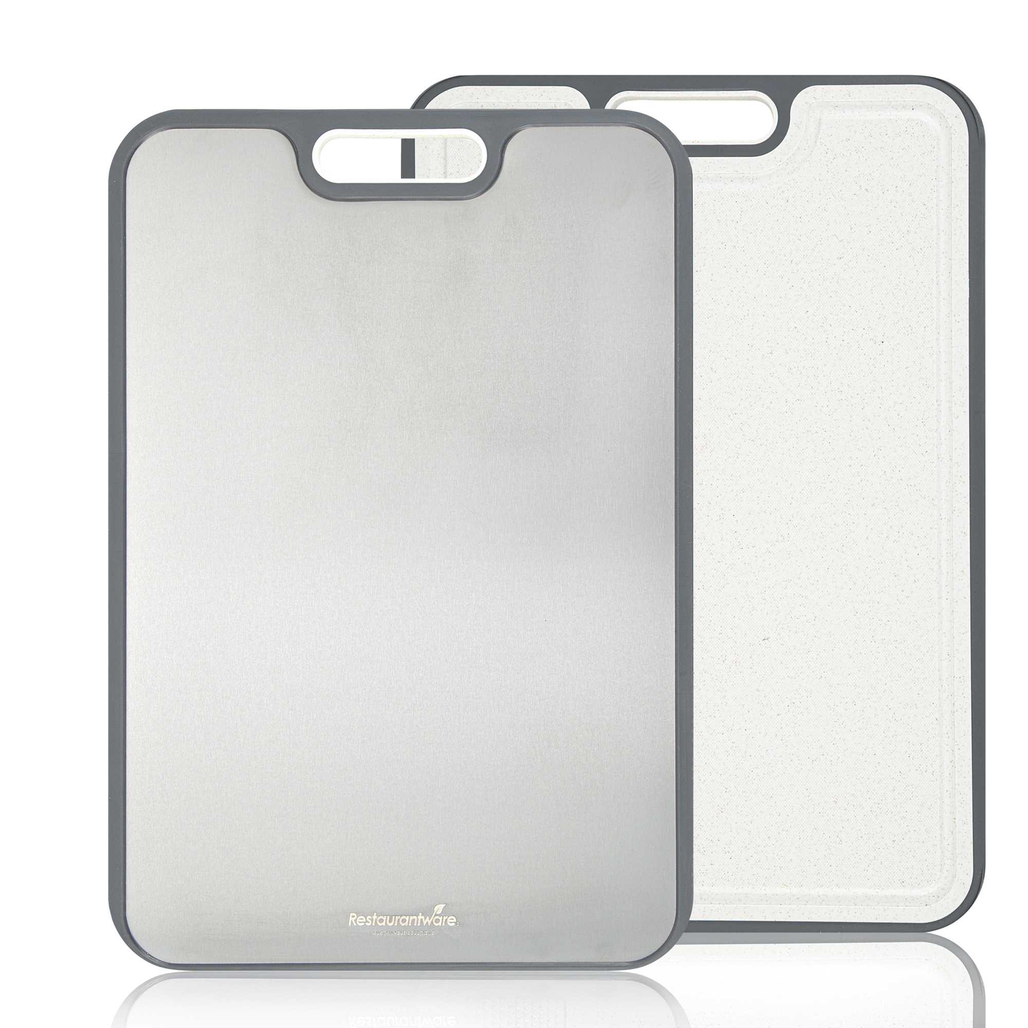 Met Lux Titanium / Wheat Straw PP Cutting Board - Dual-Sided, with Grater Slot and Anti-Slip Edges - 15 1/4" x 10 1/2" - 1 count box