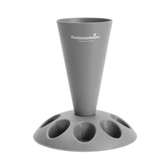 Pastry Tek Gray Plastic Pastry Piping Bag Stand - with 8 Piping Tip Holders - 7 1/2'' x 1 1/2'' x 8 1/2'' - 1 count box