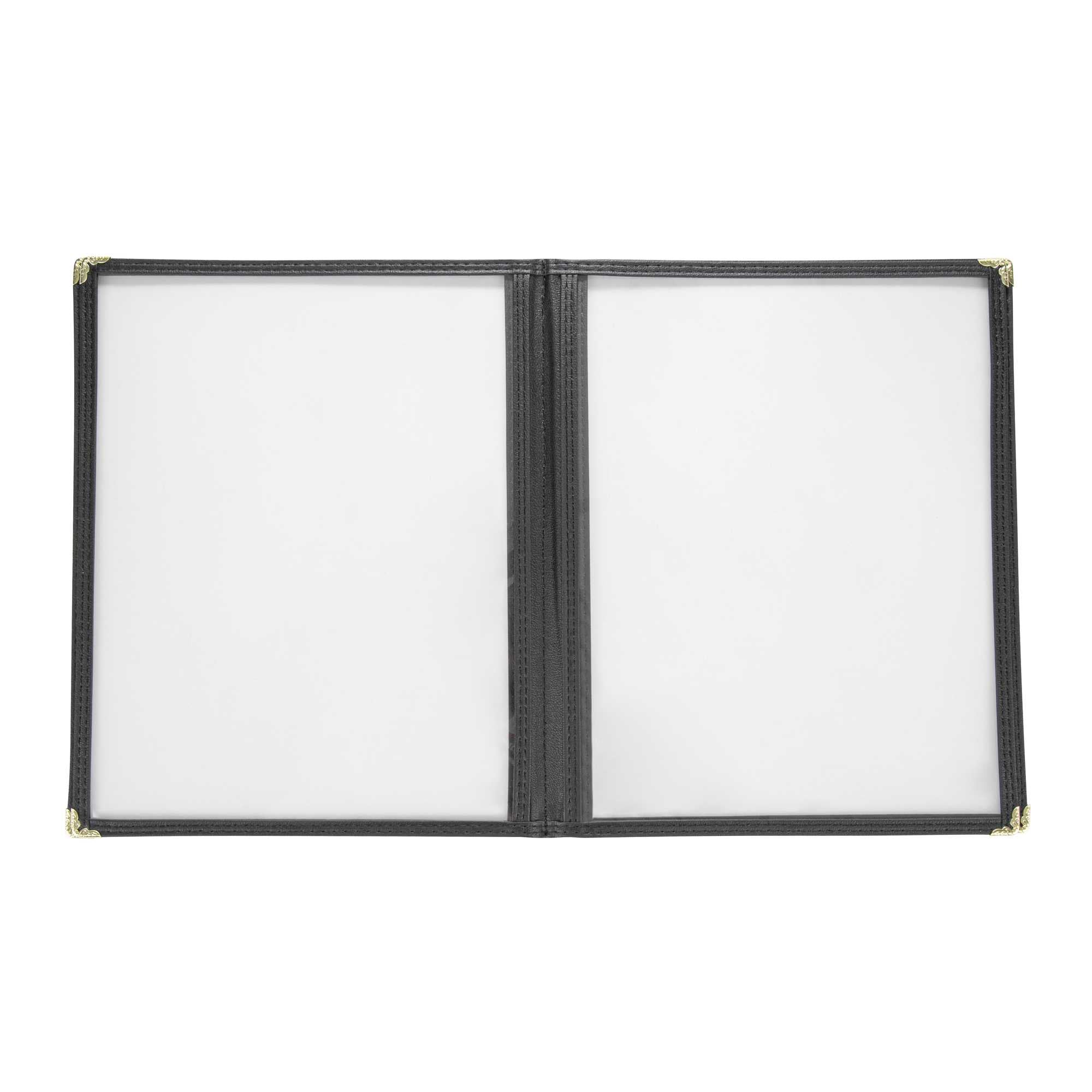 Chef 101 Black Plastic 8-View Four Pocket Menu Cover - 8 1/2" x 11"- 12 count box