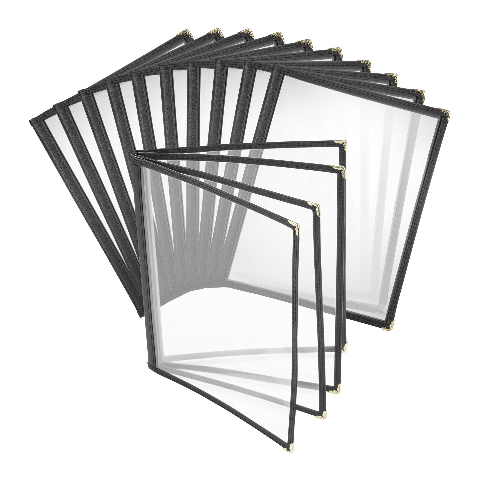 Chef 101 Black Plastic 8-View Four Pocket Menu Cover - 8 1/2" x 11"- 12 count box