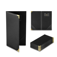 Chef 101 Black Vinyl Guest Check Presenter - with Gold Corners - 5