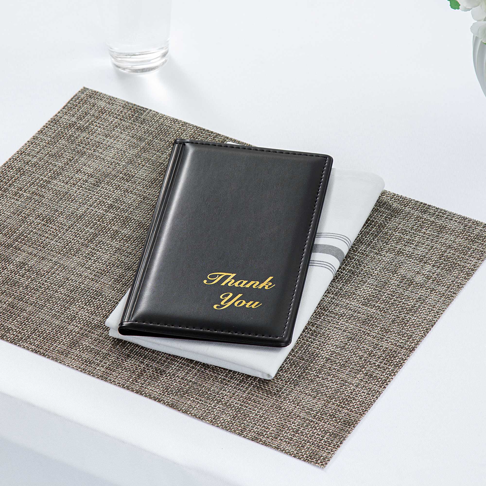 Chef 101 Black Vinyl Guest Check Presenter - with Gold "Thank You" - 5" x 9" - 1 count box