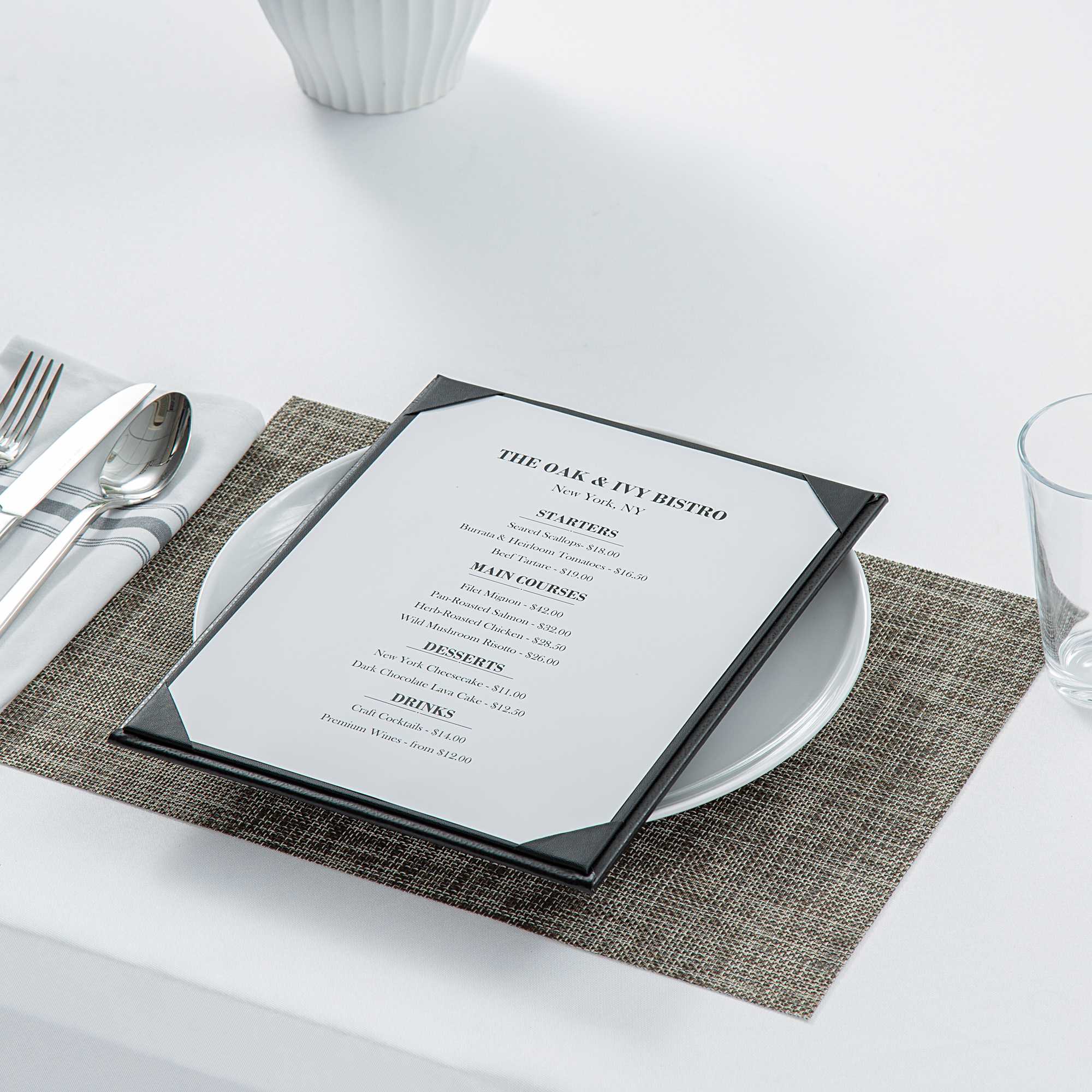 Chef 101 Black Vinyl Menu Board - Single Panel, 2-View - 8 1/2" x 11" - 1 count box