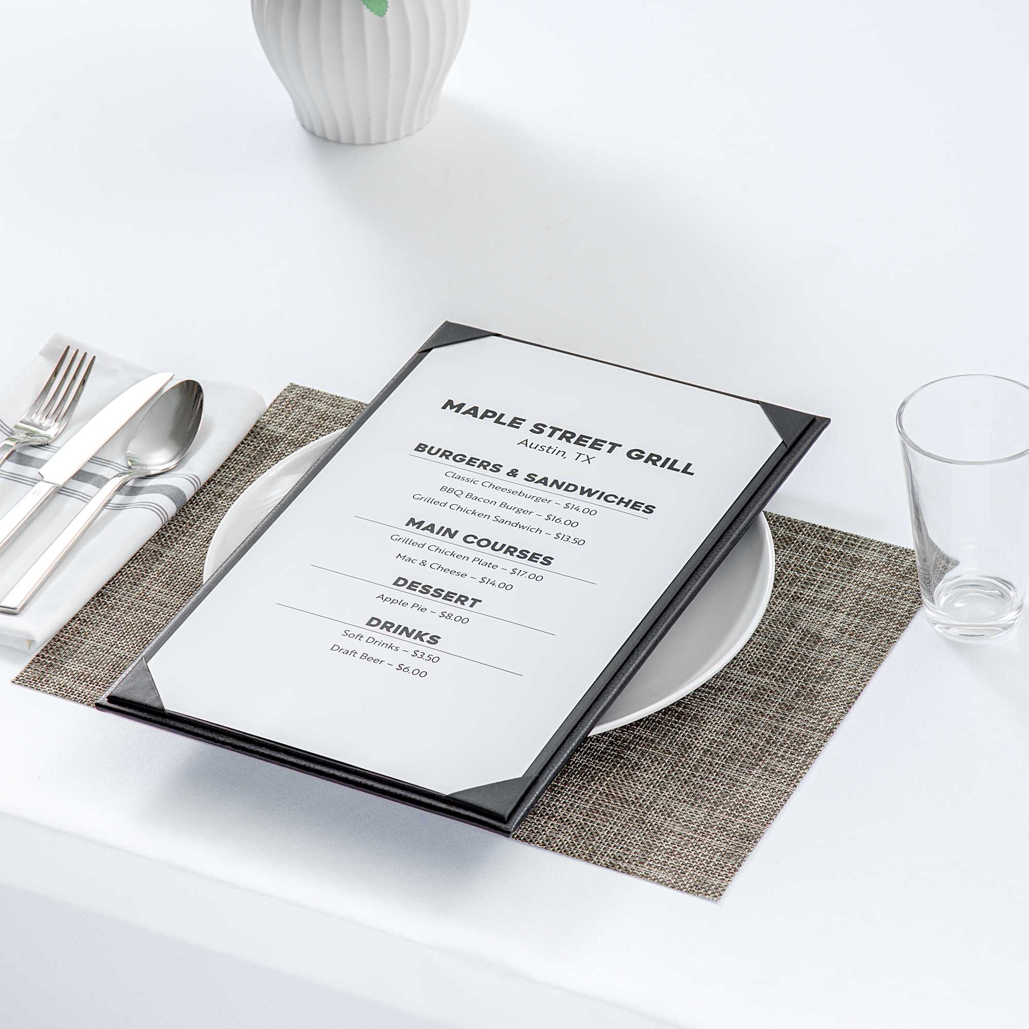 Chef 101 Black Vinyl Menu Board - Single Panel, 2-View - 8 1/2" x 14" - 1 count box