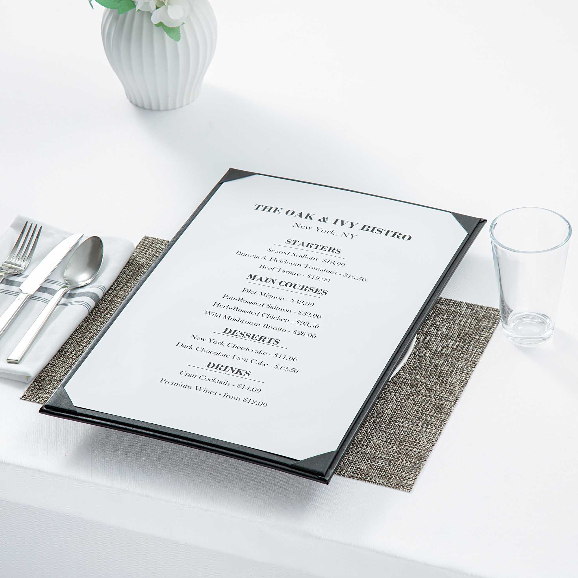 Chef 101 Black Vinyl Menu Board - Single Panel, 2-View - 11" x 17" - 1 count box
