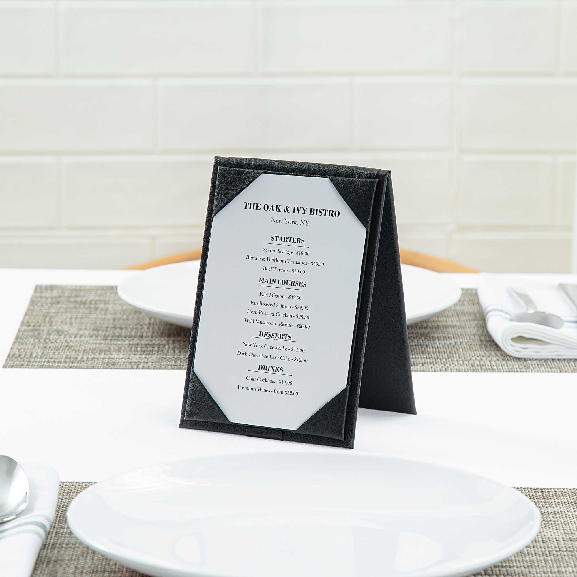 Chef 101 Black Vinyl A-Frame Table Tent - 2-View - 4" x 6" - 1 count box
