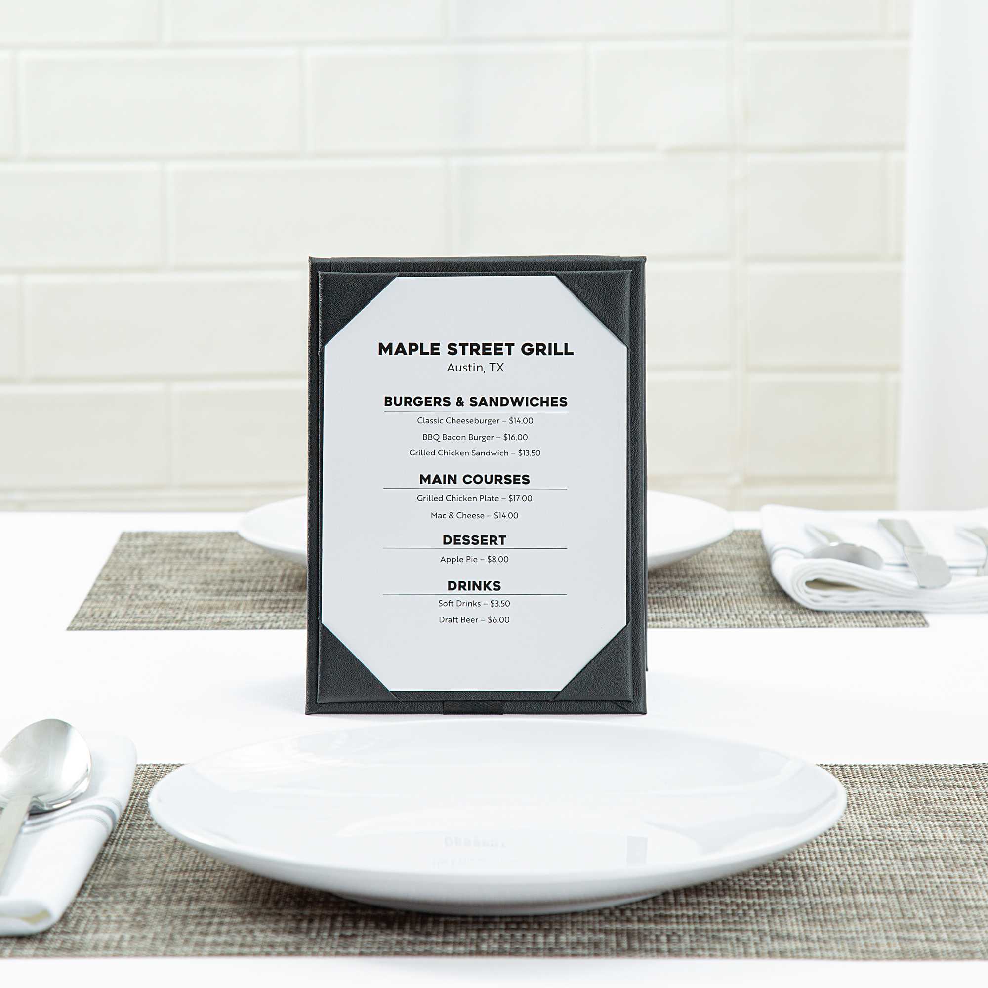 Chef 101 Black Vinyl A-Frame Table Tent - 2-View - 5" x 7" - 1 count box