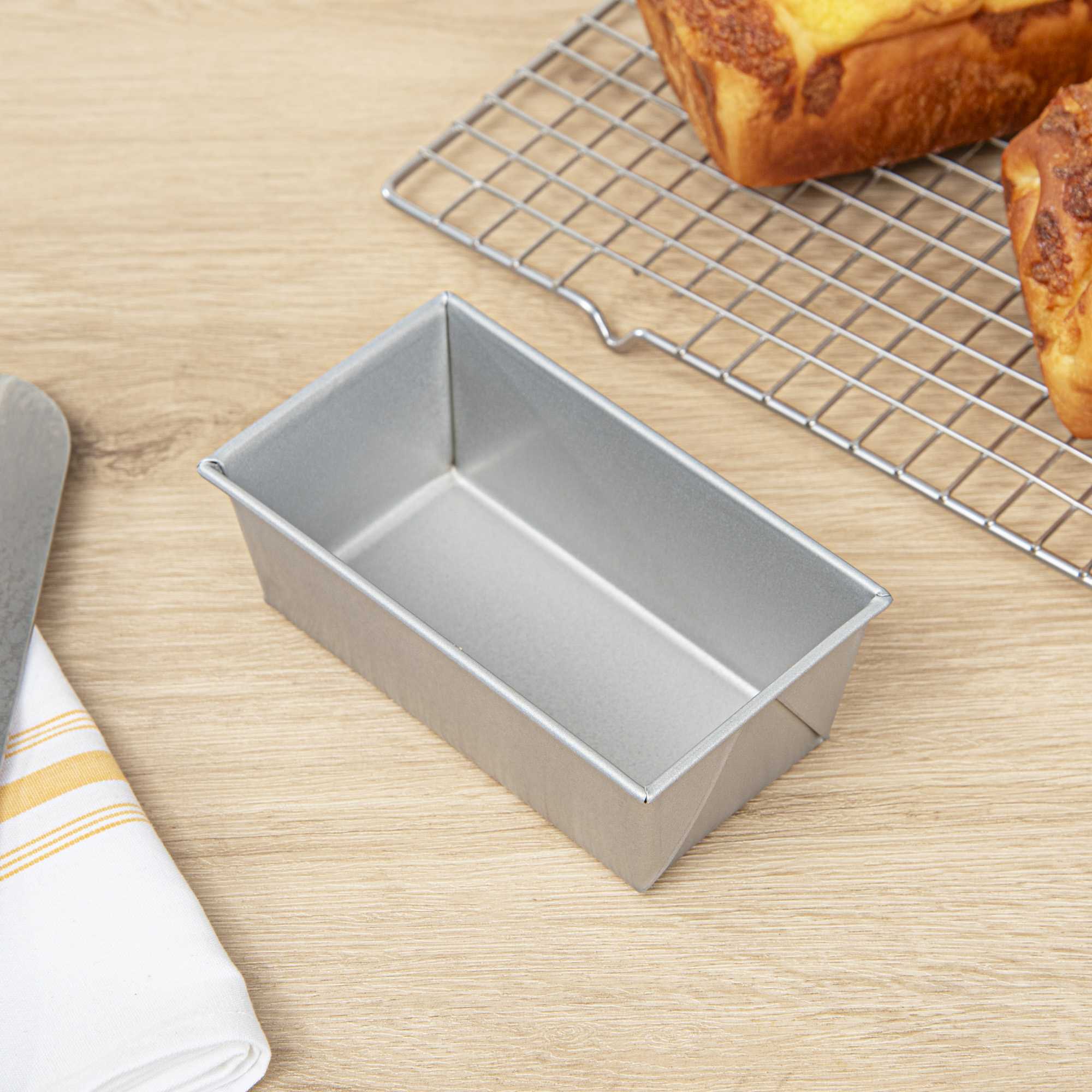 Pastry Tek 3/8 lb Glazed Aluminized Steel Bread Loaf Pan - 6" x 3 1/4" x 2 1/4" - 6 count box