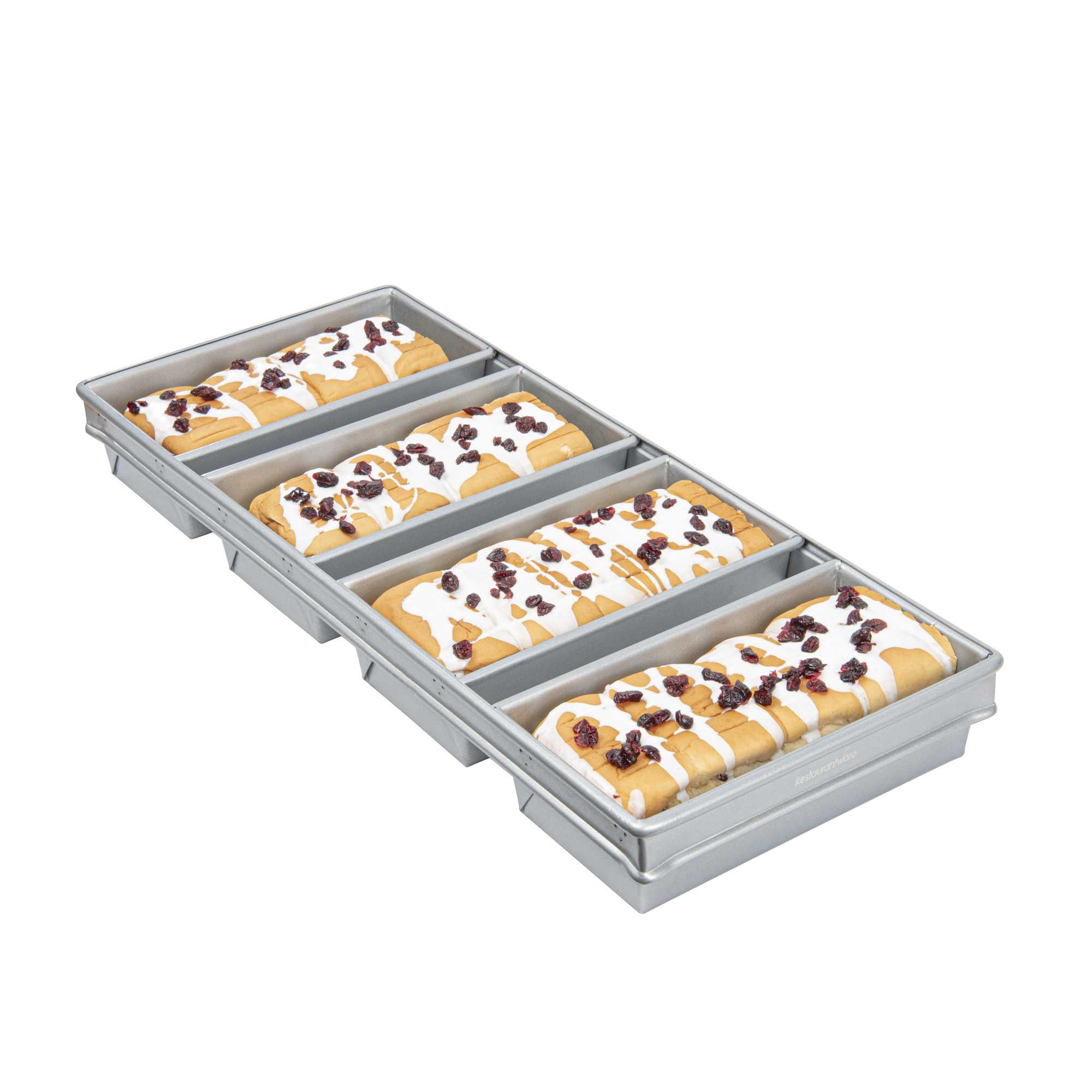 Pastry Tek 1.5 lb Glazed Aluminized Steel Bread Loaf Pan - 4 Strap - 25 3/4" x 10 3/4" x 3 1/4" - 1 count box