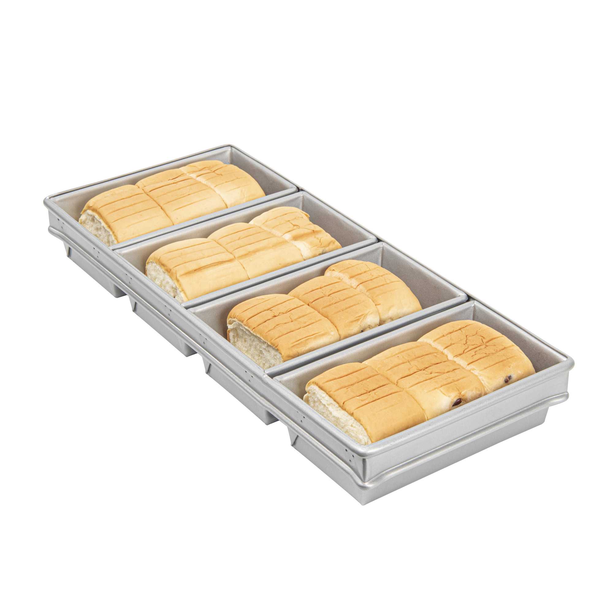 Pastry Tek 1 lb Glazed Aluminized Steel Bread Loaf Pan - 4 Strap - 20 3/4" x 9 1/4" x 3" - 1 count box