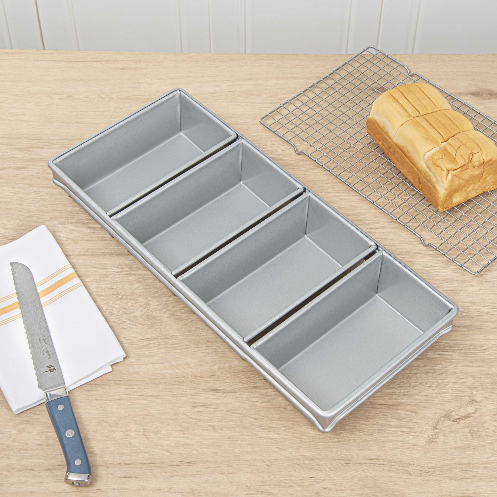Pastry Tek 1 lb Glazed Aluminized Steel Bread Loaf Pan - 4 Strap - 20 3/4" x 9 1/4" x 3" - 1 count box