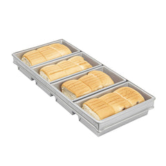 Pastry Tek 1 lb Glazed Aluminized Steel Bread Loaf Pan - 4 Strap - 20 3/4