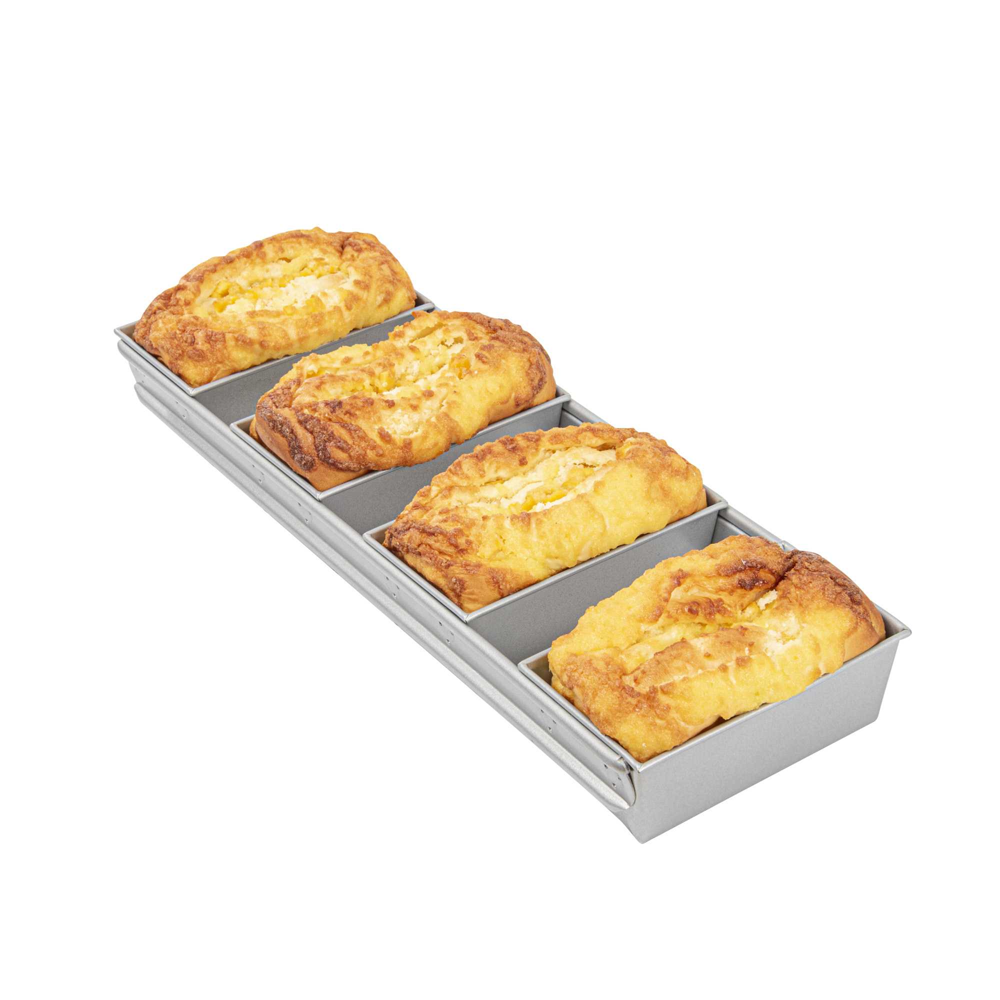 Pastry Tek 3/8 lb Glazed Aluminized Steel Bread Loaf Pan - 4 Strap - 17 3/4" x 6 1/4" x 2 1/4" - 1 count box