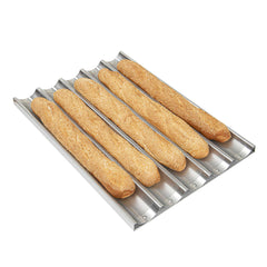 Pastry Tek Glazed Aluminum Baguette / French Bread Pan - 5 Loaf Compartments - 26