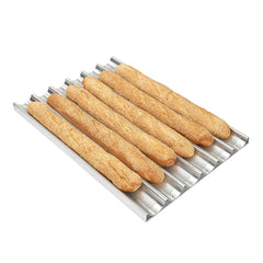 Pastry Tek Glazed Aluminum Baguette / French Bread Pan - 6 Loaf Compartments - 26