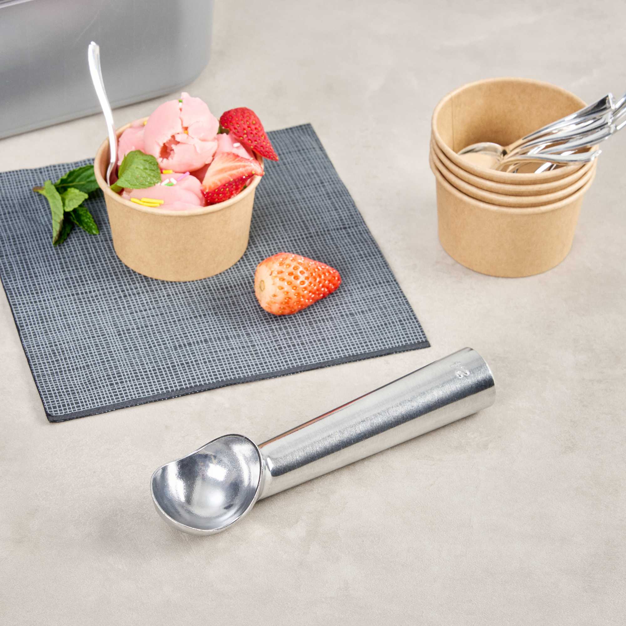 Scoop Haus 1.5 oz Silver Aluminum #24 Ice Cream Scoop/Dipper - Defrost Handle - 7" x 1 1/2" x 1 1/4" - 1 count box