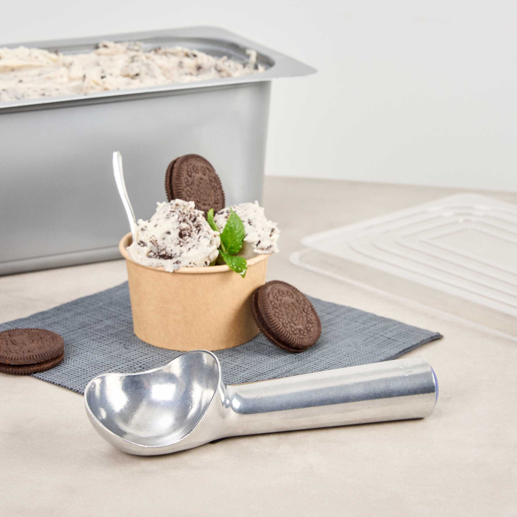Scoop Haus 3 oz Silver Aluminum #12 Ice Cream Scoop / Dipper - Defrost Handle - 7" x 2" x 2" - 1 count box