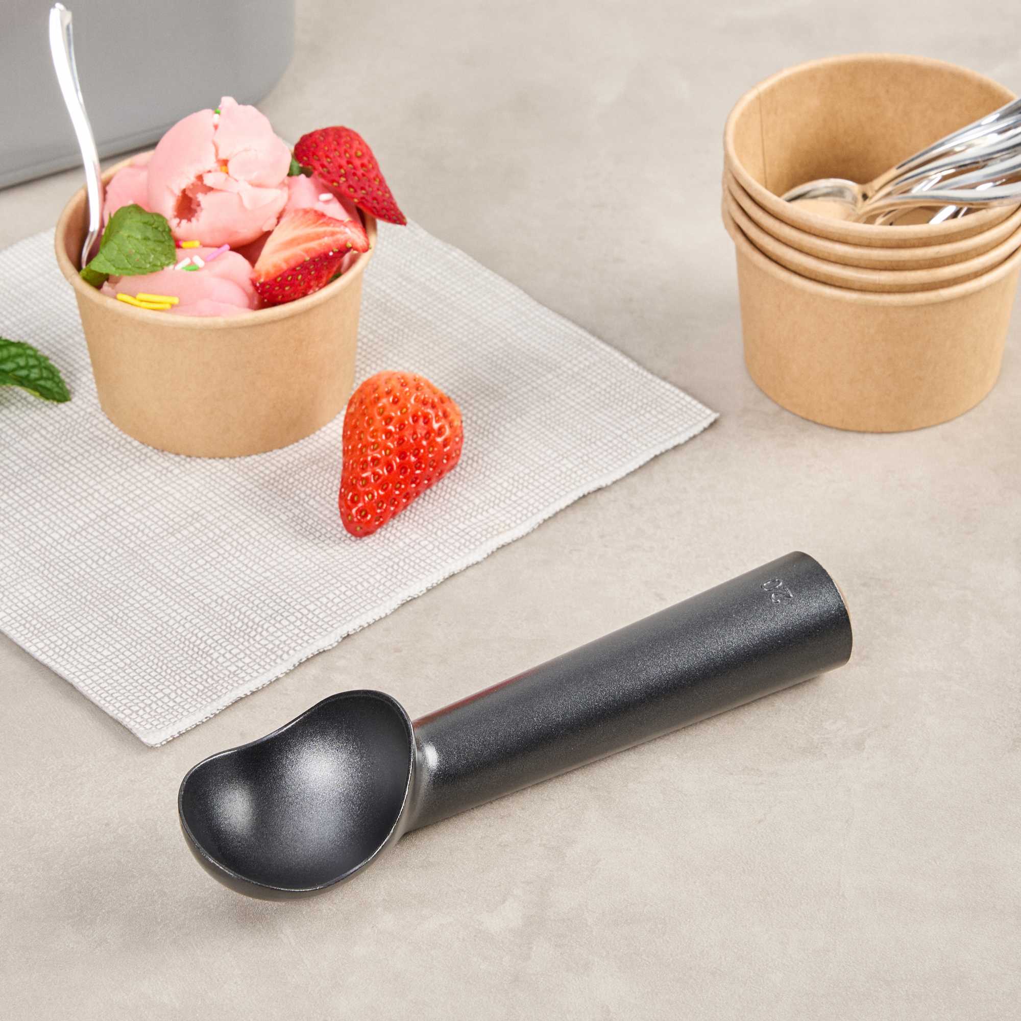 Scoop Haus 2 oz Black Aluminum #20 Ice Cream Scoop / Dipper - Defrost Handle - 7" x 1 3/4" x 1 1/2" - 1 count box