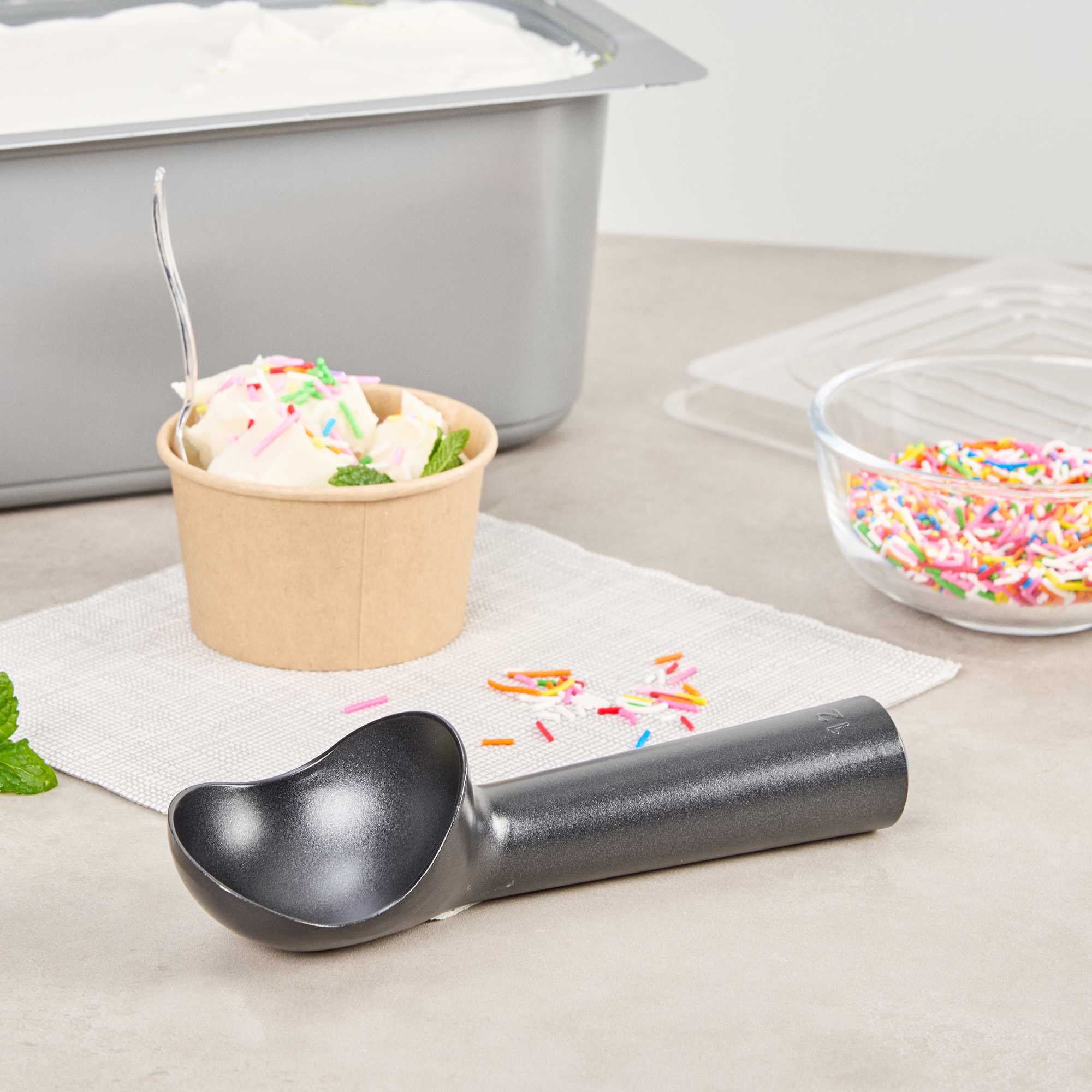 Scoop Haus 3 oz Black Aluminum #12 Ice Cream Scoop / Dipper - Defrost Handle - 7" x 2" x 2" - 1 count box