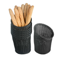 Chef 101 Round Black Woven Plastic Rattan Basket - 10