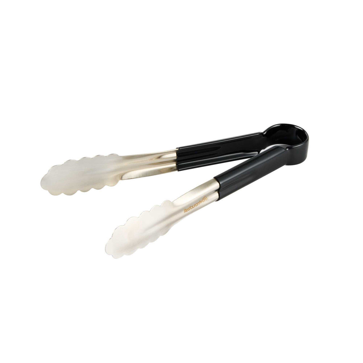 Met Lux Stainless Steel Tongs - Scalloped, Black Coated Handle - 10 1/4" x 1 1/2" x 1 1/2" - 1 count box
