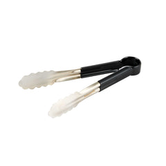 Met Lux Stainless Steel Tongs - Scalloped, Black Coated Handle - 10 1/4