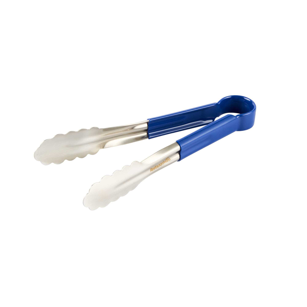 Met Lux Stainless Steel Tongs - Scalloped, Blue Coated Handle - 10 1/4" x 1 1/2" x 1 1/2" - 1 count box