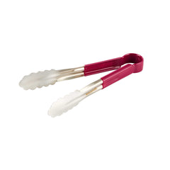 Met Lux Stainless Steel Tongs - Scalloped, Pink Coated Handle - 10 1/4