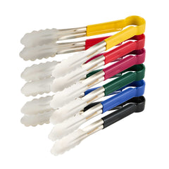 Met Lux Stainless Steel Tongs Set - Scalloped, Assorted Handles - 10 1/4