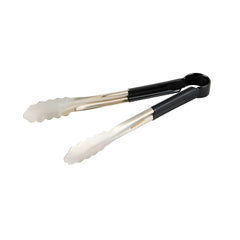 Met Lux Stainless Steel Tongs - Scalloped, Black Coated Handle - 12