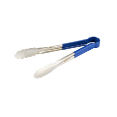 Met Lux Stainless Steel Tongs - Scalloped, Blue Coated Handle - 12