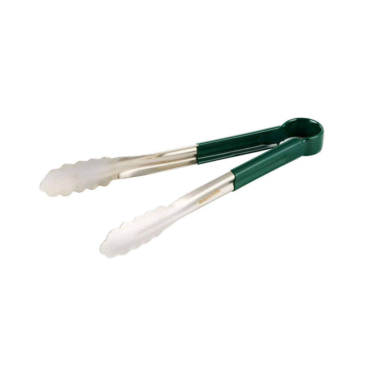 Met Lux Stainless Steel Tongs - Scalloped, Green Coated Handle - 12" x 1 1/2" x 1 1/2" - 1 count box