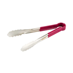 Met Lux Stainless Steel Tongs - Scalloped, Pink Coated Handle - 12