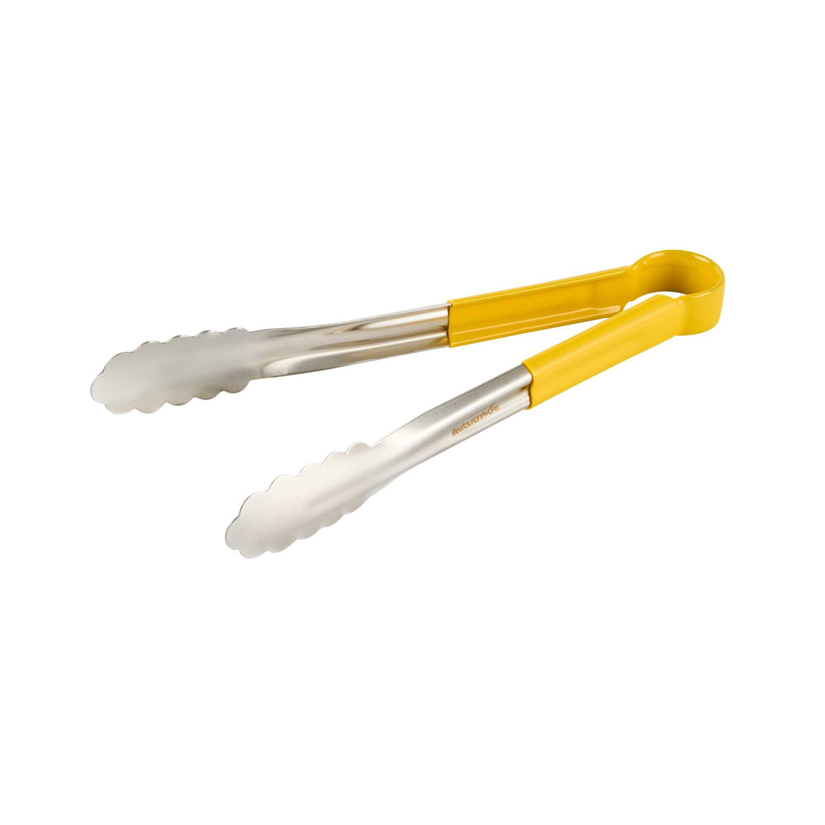 Met Lux Stainless Steel Tongs - Scalloped, Yellow Coated Handle - 12" x 1 1/2" x 1 1/2" - 1 count box