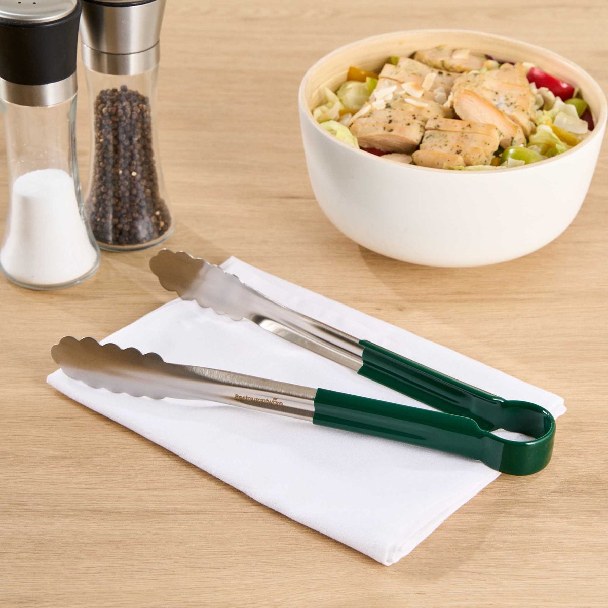 Met Lux Stainless Steel Tongs Set - Scalloped, Assorted Handles - 12" x 1 1/2" x 1 1/2" - 1 count box