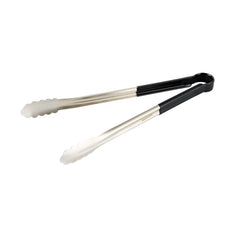 Met Lux Stainless Steel Tongs - Scalloped, Black Coated Handle - 16