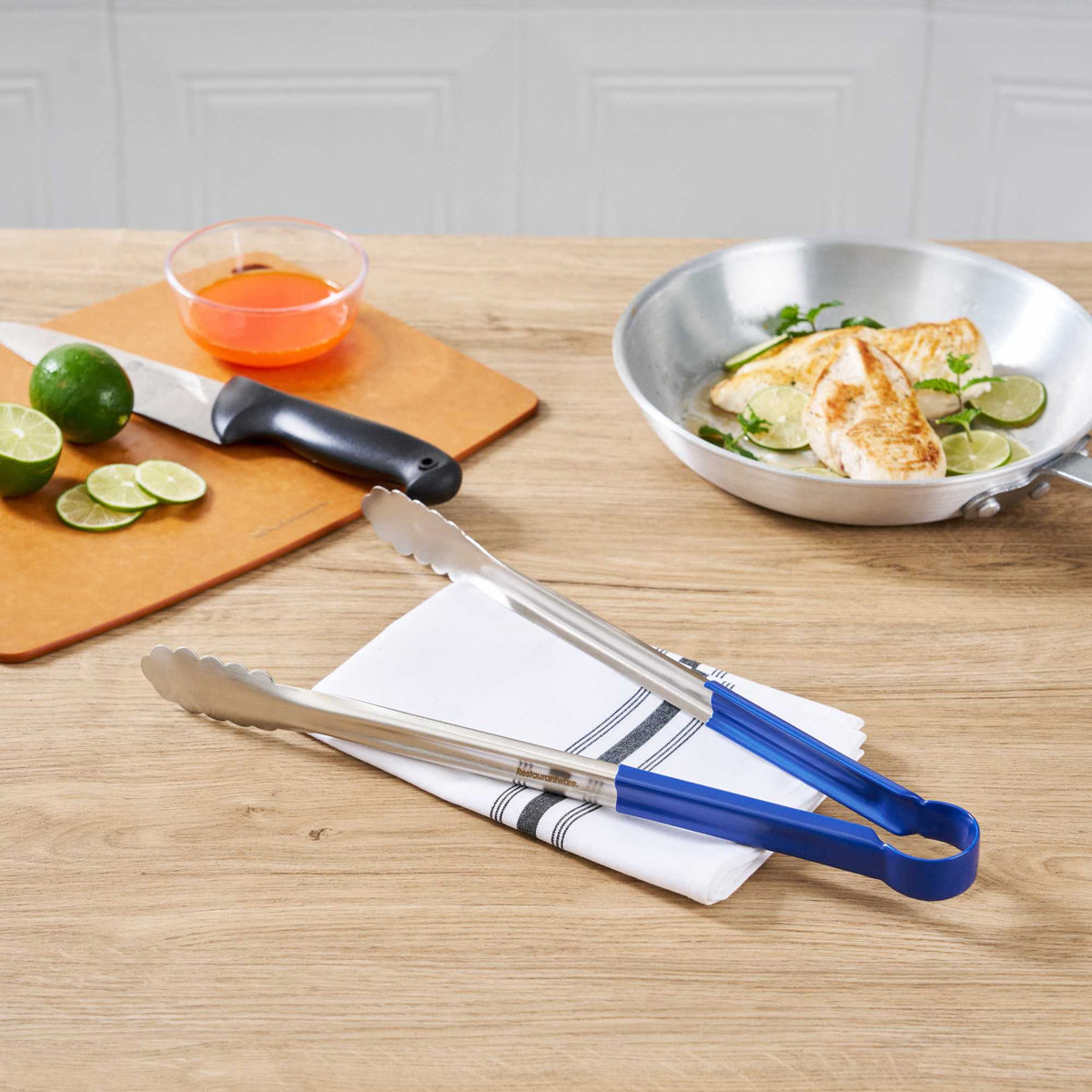 Met Lux Stainless Steel Tongs - Scalloped, Blue Coated Handle - 16" x 1 1/2" x 1 1/2" - 1 count box