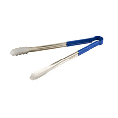 Met Lux Stainless Steel Tongs - Scalloped, Blue Coated Handle - 16
