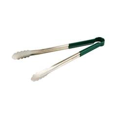 Met Lux Stainless Steel Tongs - Scalloped, Green Coated Handle - 16