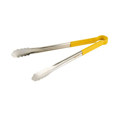 Met Lux Stainless Steel Tongs - Scalloped, Yellow Coated Handle - 16