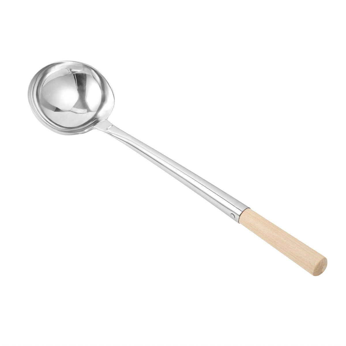 Motomori 6 oz Stainless Steel Small Wok Ladle - with 12.5" Wood Handle - 16 3/4" x 4 1/4" x 2 3/4" - 1 count box